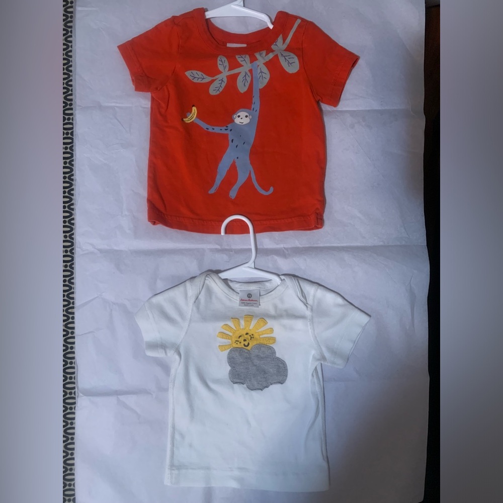 Hanna Andersson Boys 12-18 months 2 short sleeve t-shorts. Monkey & sun design